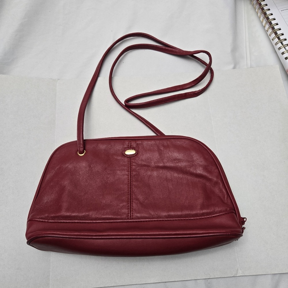 CB Collections Cherry Red Leather Crossbody Purse Organizer Retro Glam Femme